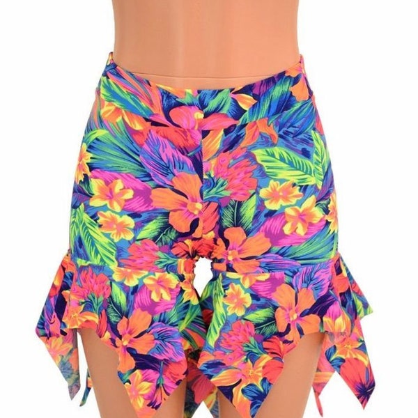 Midrise Pixie Shorts in Neon UV Glow Tahitian Floral - 155467