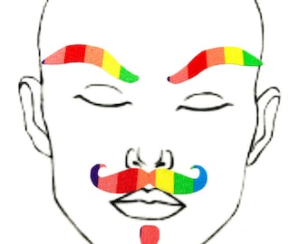 Rainbow Stripe "Dapper" Facial Fashion Kit Body Stickers Fake Beard Mustache Eyebrows Gay Pride Drag King