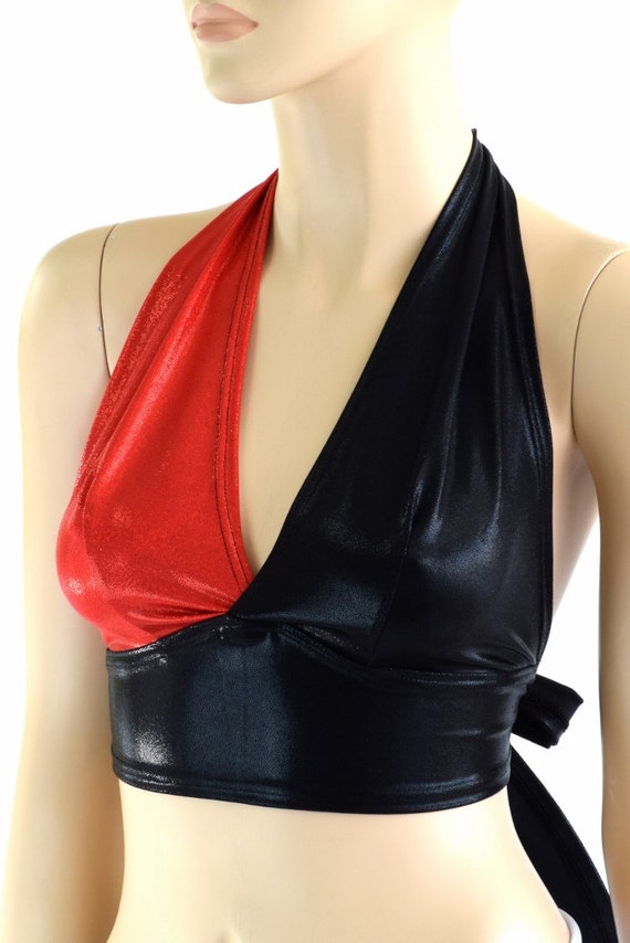 Red & Black Metallic Harlequin Tie Back Halter Top Harley Quinn 152414 -   Hong Kong