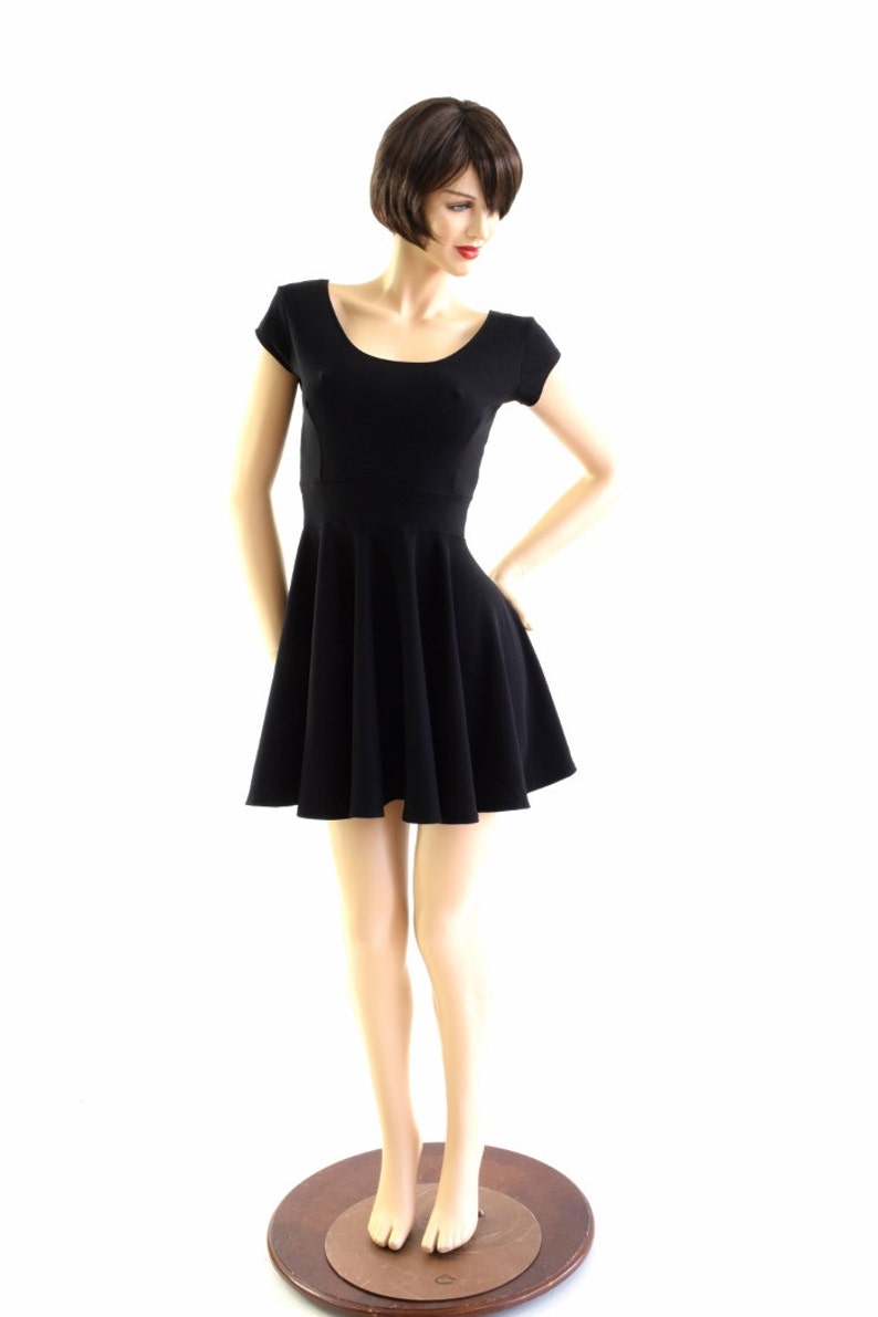 Black Zen Soft Knit Fit and Flare Cap Sleeve Skater Skate Dress 153913 image 5