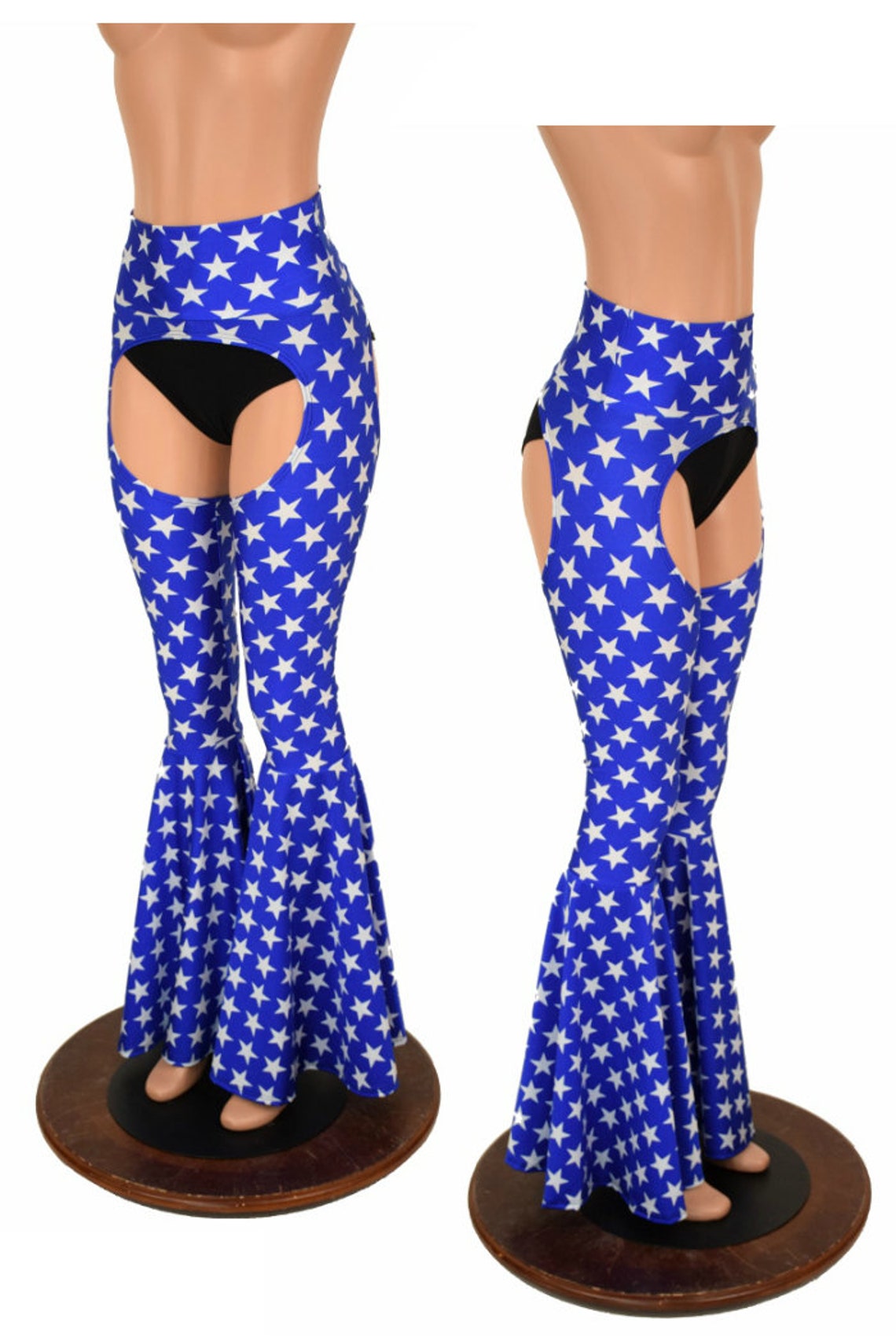 Bell Bottom Flare Chaps in Blue & White Star Print Patriotic Super Hero ...