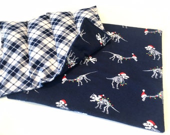 Soft Flannel Christmas Dinosaurs, Rice Bag, Microwaveable Rice Heat Pack- 12 X 9 Removable washable cover