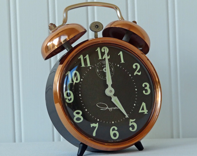 Vintage Ingraham Wind up Alarm Clock Black and Copper Glow Etsy