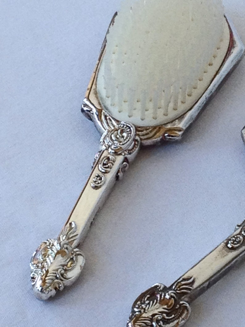 Silver Plated Godinger GSA Vanity Set Brush / Comb / Mirror Etsy