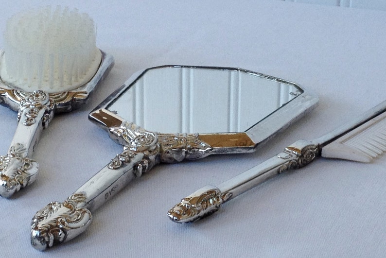 Silver Plated Godinger GSA Vanity Set Brush / Comb / Mirror Etsy