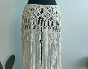 MACRAME SKIRT - Handmade Bone White Boho Skirt for the Beach Made with Cotton, Artisan Design (FREE Shipping!)