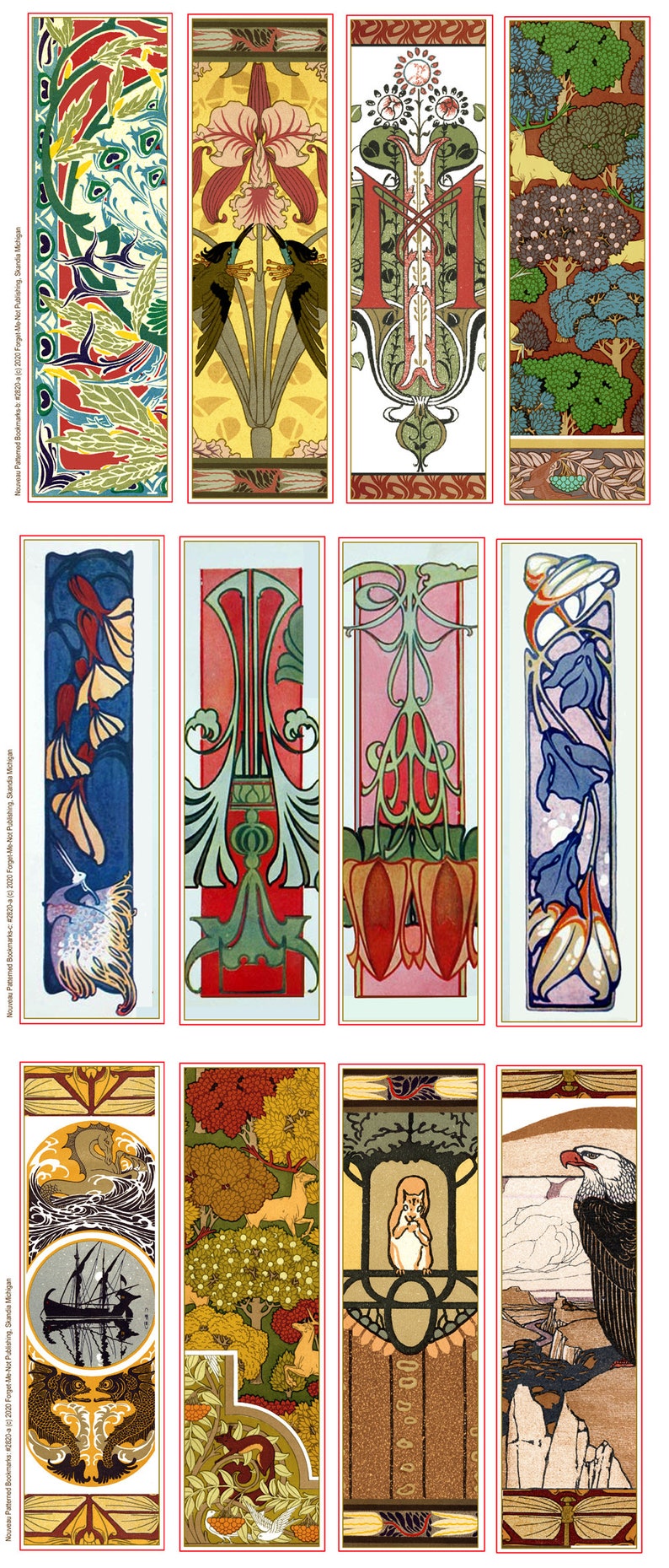 THREE Art Nouveau Patterned Bookmarks Cut-and-use 2820 | Etsy