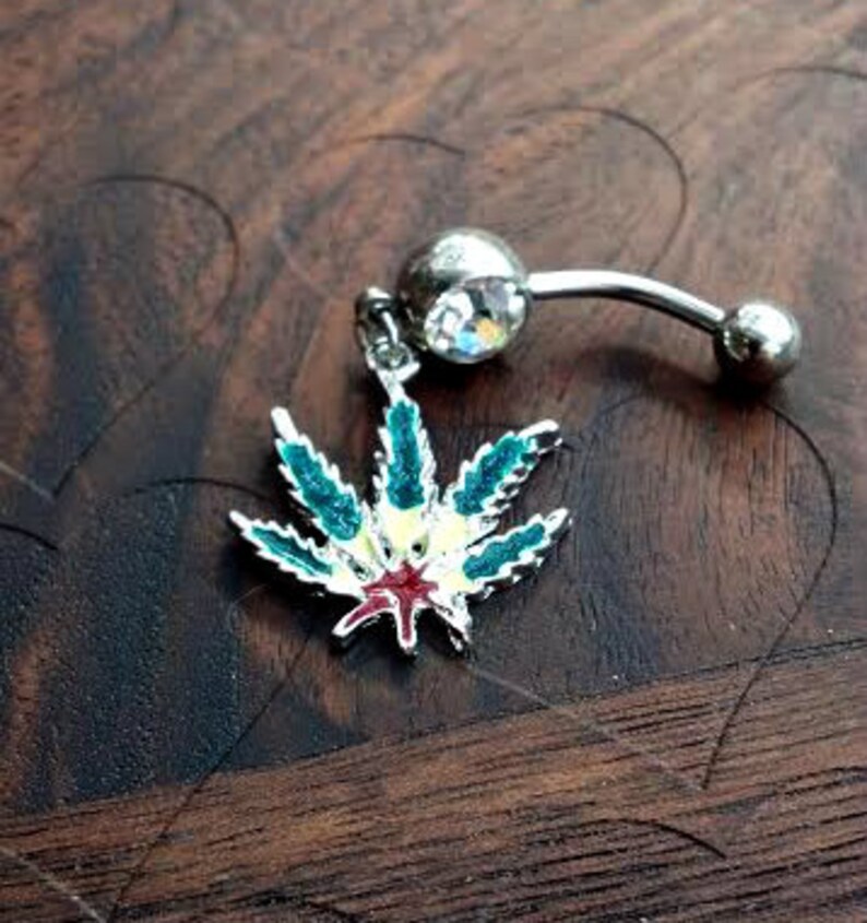 Colorful Marijuana Leaf Belly Button Ring Etsy