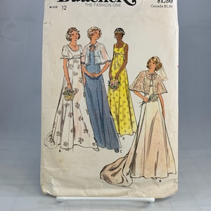Vintage Butterick 4297 Misses&#39; Bridal Gown and Cape  Size 12 (Bust 34)  Uncut.  Complete.  Printed Sewing Pattern  1975