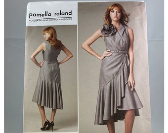 V1425 Vogue Pamella Roland Misses Lined Dress has pleated skirt whorsehair braid on hemline Sz A5 6-14 /& E5 14-22 new sewing pattern