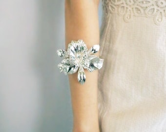 Silver Hand Crafted Orchid Cuff Bracelet