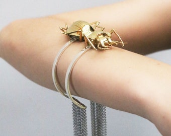 Up-Cycled Silver & Bronze Fringe Beetle Cuff