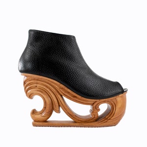 Wave - Hand Carved Wood Platform Wedge Heel