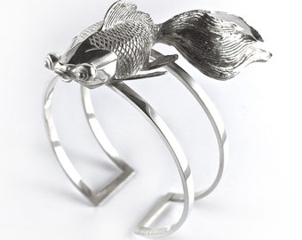 Silver Hand Crafted Koi Fish Cuff Bracelet