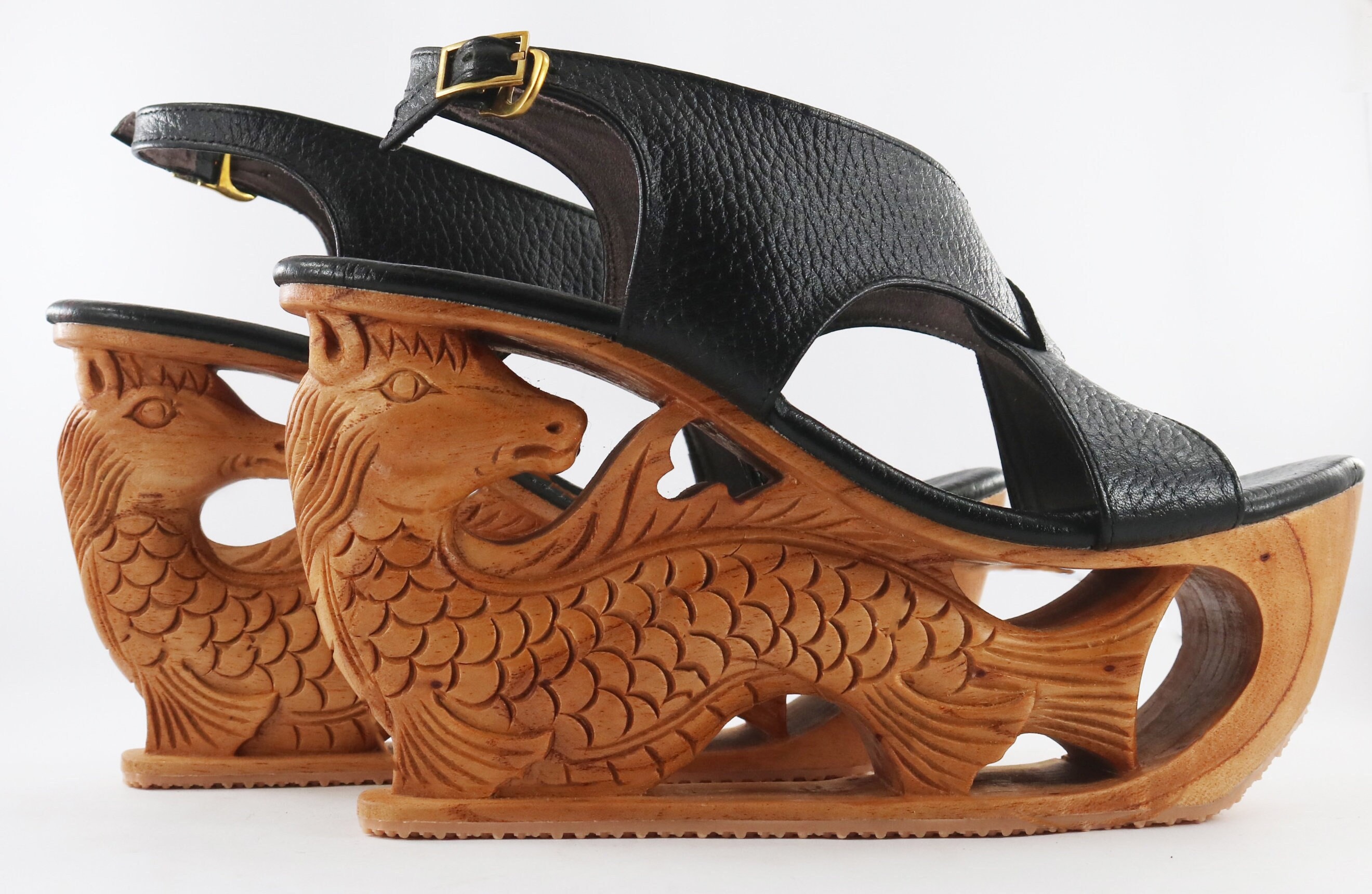 platform shoes with goldfish in the heel