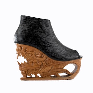 Breath - Hand Carved Wood Platform Wedge Heel