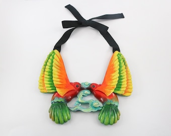 Hand carved Hand-painted Hummingbird necklace