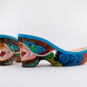 Dragon Blue Handcarved Handpainted Wood Platform Wedge Heel image 8