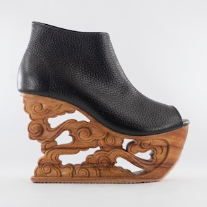 Cloud - Hand Carved Wood Platform Wedge Heel