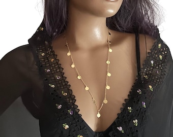 Discs necklace, gypsy necklace, coin necklace, dot necklace,  cougar necklace, gold disc necklace,fatima necklace, small discs