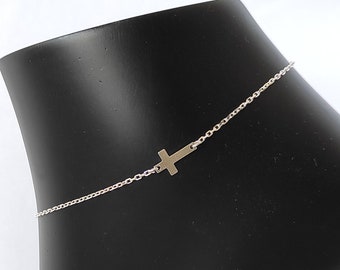 Cross Anklet - Silver Christian Sembol, Tiny Cross foot jewelry - Sterling Silver Cross