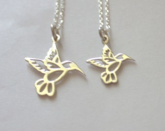 Mother and daughters hummingbird SET necklace silver flying bird gift idea mom