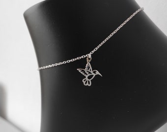 Bracelet de cheville colibri, oiseau en argent Tini, bijoux de pied, oiseau en vol, porte-bonheur, signe d'amour