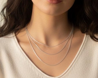 Sterling Silver Layering Necklace, Triple Strand  Choker, Chain Necklace,