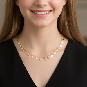 Stars Choker -Trendy Celebrity - Gold Star Necklace, danty graduate gift image 1