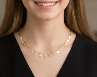 Stars Choker  -Trendy Celebrity - Gold Star Necklace, danty graduate gift