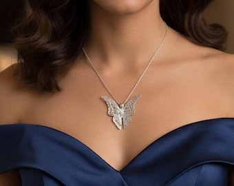 Sterling Silver Butterfly Necklace, filigree Minimalist Jewelry, Gift for Her, Everyday Necklace
