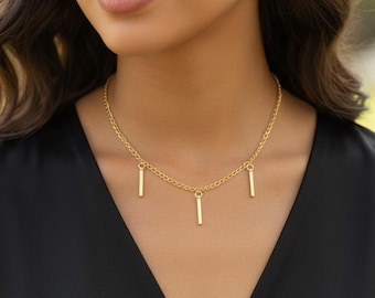 Gold Bar Necklace,3 bar dancing everyday necklace
