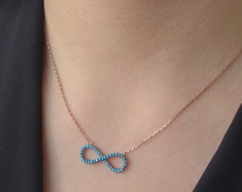 Rose turquoise stone infinity danty necklace