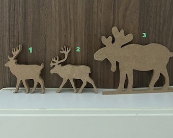 Nature Wood Reindeer, Shelf Decor, Happy Reindeer, Christmas Decor, Rustic Holiday Decor,
