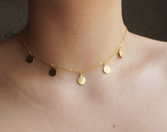 DISC NECKLACE - Collier disque d'or, Collier de pièces de monnaie, collier de mariage, collier de demoiselle d'honneur, Choker