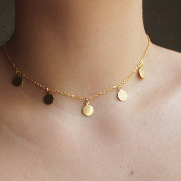 DISC NECKLACE - Gold disc necklace,   Coin Necklace, Wedding necklace, Bridesmaid necklace, Choker