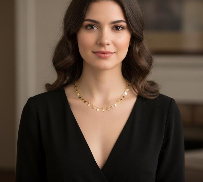 Stars Choker -Trendy Celebrity - Gold Star Necklace, danty graduate gift image 3