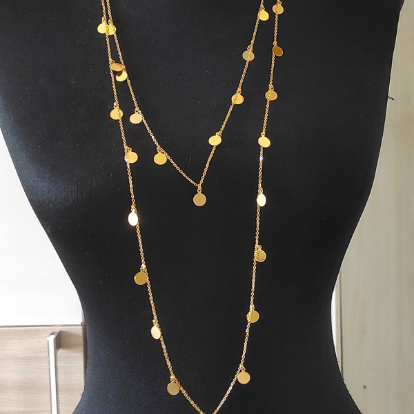 Long Discs Necklace, Small coins, Necklace, Gold Discs, Gypsy Necklace, Coins Necklace,Layering, Dot Necklace