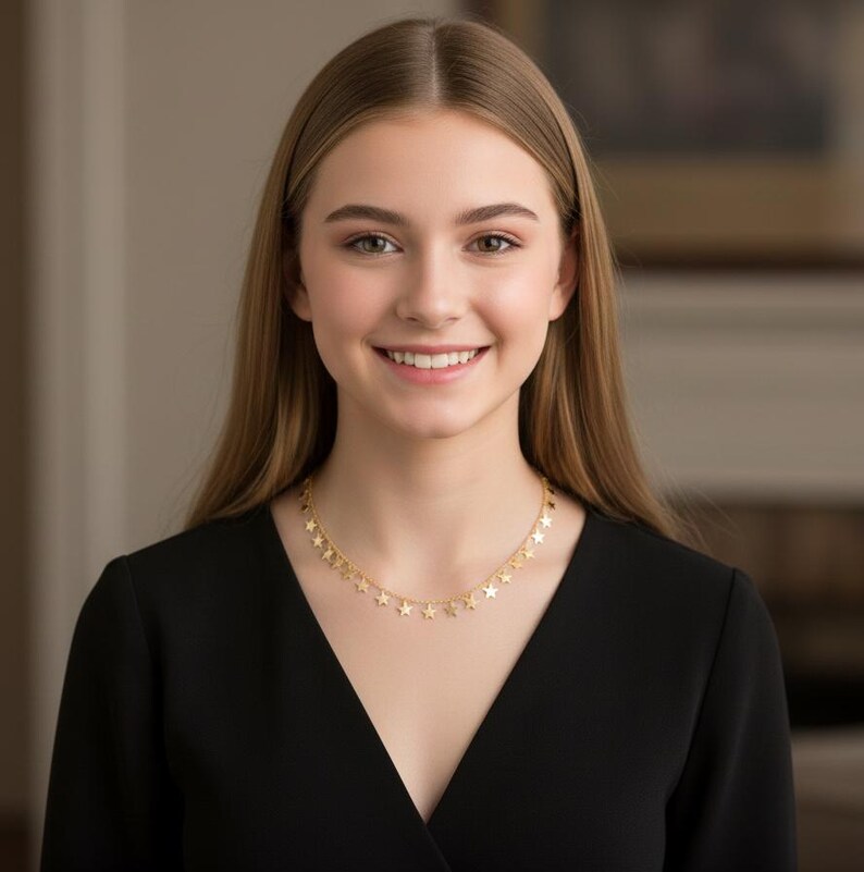 Stars Choker -Trendy Celebrity - Gold Star Necklace, danty graduate gift image 2