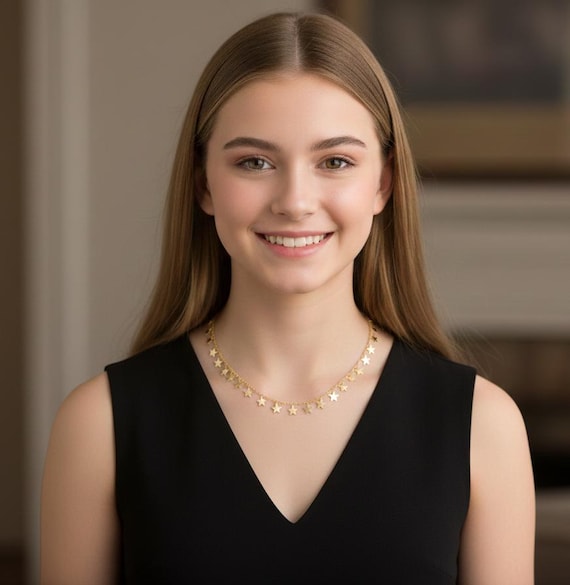 Stars Choker  -Trendy Celebrity - Gold Star Necklace, danty graduate gift