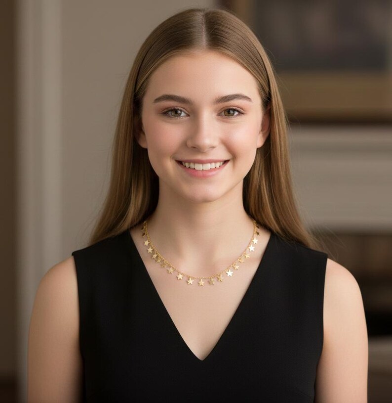 Stars Choker -Trendy Celebrity - Gold Star Necklace, danty graduate gift image 1