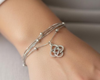 Sterling Silver Celtic Knot Bracelet, Scottish Love Knot Pendant