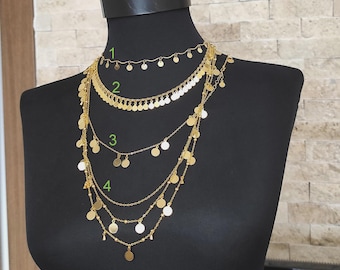 Gold Discs Layering Necklace, Join choker, Fatima necklace, Christmas Gift