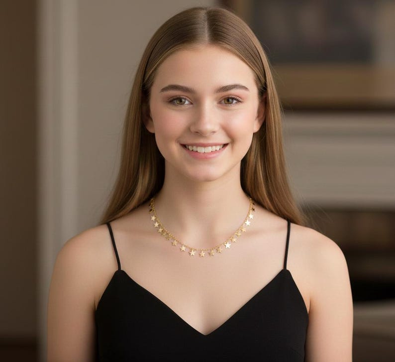 Stars Choker -Trendy Celebrity - Gold Star Necklace, danty graduate gift image 4