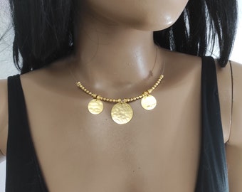 3 Discs Necklace, Small coins, Necklace, Gold Discs, Gypsy Necklace, Coins Necklace,Layering, Dot Necklace