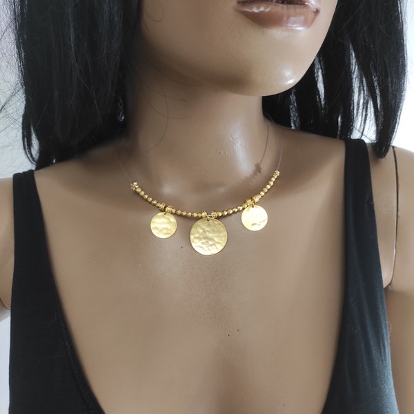 3 Discs Necklace, Small coins, Necklace, Gold Discs, Gypsy Necklace, Coins Necklace,Layering, Dot Necklace