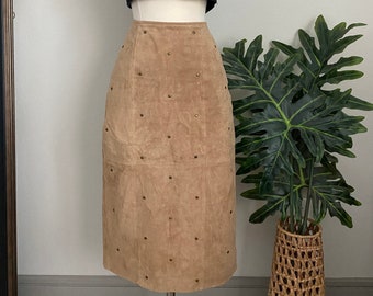 Leather Skirt, Leather Pencil Skirt, Suede Leather Skirt, Taupe Skirt, Studded Leather Skirt, Midi Leather Skirt