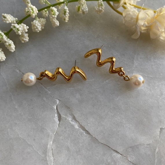 Vintage Pearl Earrings, Pearl Dangle Earrings, Zi… - image 2