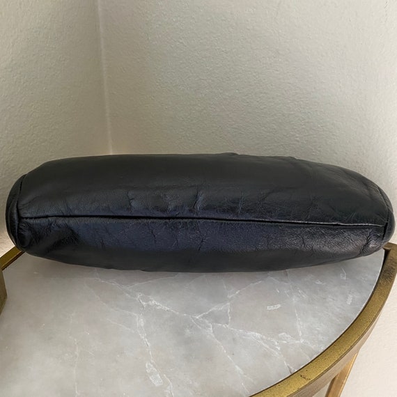 Vintage Handbag,1980s Black Leather Clutch Glam R… - image 3