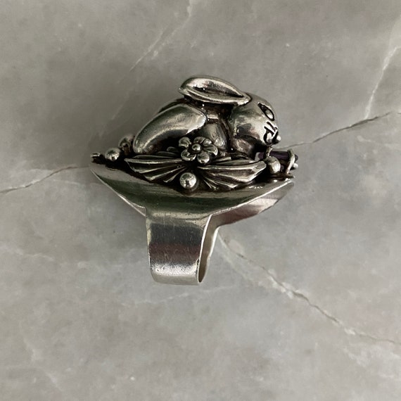 Sterling Silver Rabbit Ring: Gaudy Amethyst State… - image 6